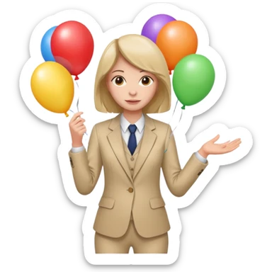 birthday  girl in biege suit + baloons sticker