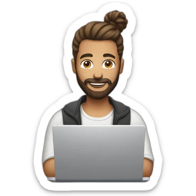 man a bun hairstyle and a beard at a laptop sticker
