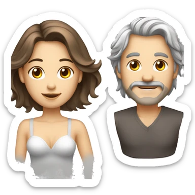 Couple homme blanc cheveux gris et femme brune cheveux mi longs endormi enlacé sticker