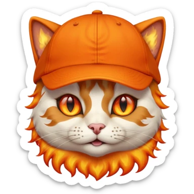 Cat with the flames in his eyes with a orange baseball hat on his head sticker