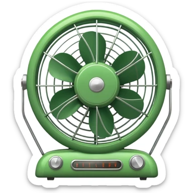 Vintage Electric Fan – retro green body, metal grill, humming softly. sticker