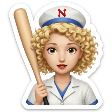 Crazy blonde curly hair Nurse with a baseball bat sticker