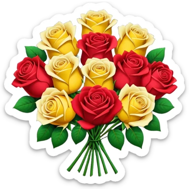Yellow rose and red rose bouquet with black paper sticker