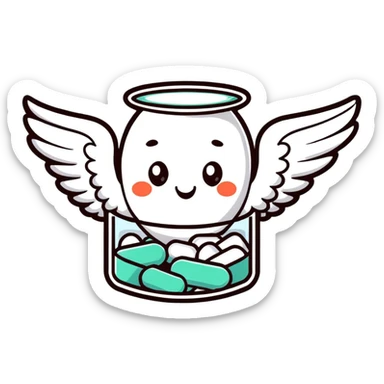 Cute medicine pill or capsule with angel wings flying sticker