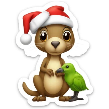 kiwi bird and kangaroo wearing Santa hats sticker