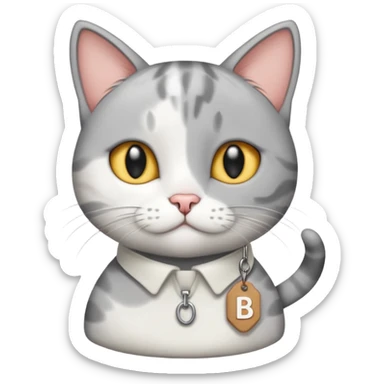 grey and white cat with name tag that says bean sticker