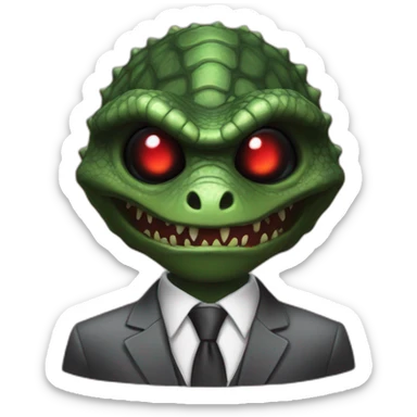 Reptiloid in a black suit with red laser eyes sticker