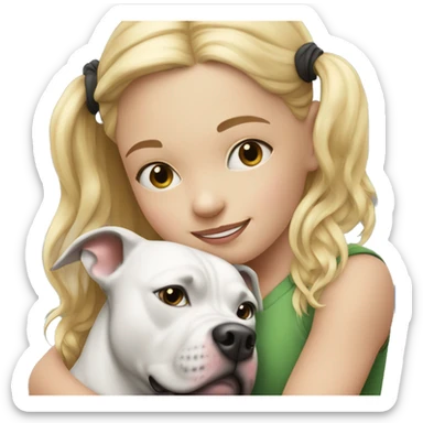 Blonde girl child hugging black and white pitbull sticker