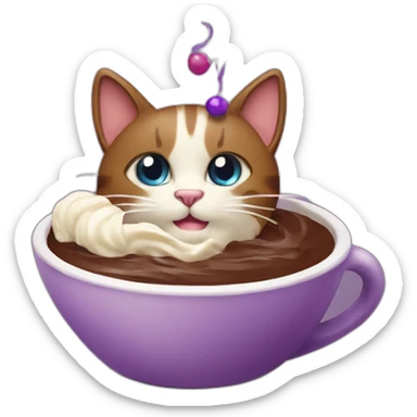 Brown cat as cream brownie dessert in a cup th sht right with purple horn sticker