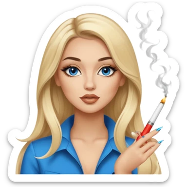 blonde light blonde balayage gorgeous girl blue eyes long hair with latina makeup smoking a cigarette baddie winged eyeliner Long nails sticker