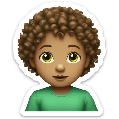 Brown curly haired baby with green eyes sticker