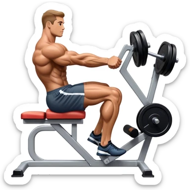 side-view bodybuilder seated weighted calf-raise machine lower leg exercise sticker