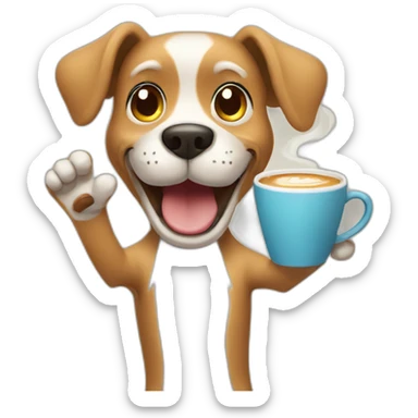 waving dog with coffee mug saying good morning sticker