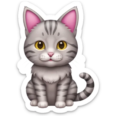grey tabby cat: pink ears fur sticker