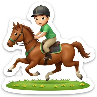 l little chinese baby riding on a  cute horse running really fast on the grass with 2026 year's label sticker
