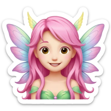 A tiny pastel fairy with pink long hair with glowing wings and a sweet smile  sticker