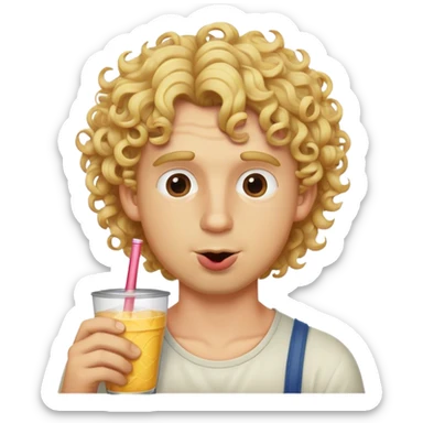 Curly hair blonde guy sucking straw sticker