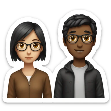 Girl with brown hair, glasses and a boy with black hair without glasses sticker