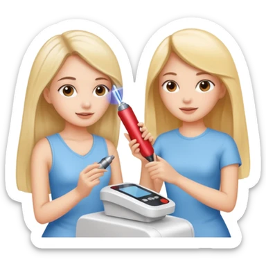 A girl help another girl do laser hair removal treatment sticker