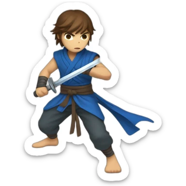 ninja,barefoot,blue-sleeveless-outfit,brown-hair,running,2d-platformer,slashing-sword sticker