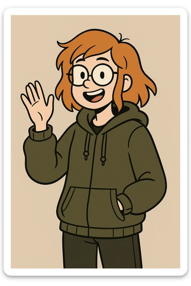 A girl orange hair Urban Heavy Loose a hand say hello glasses sticker