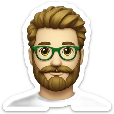 Homme moustache barbe courte lunette rondes blanc yeux vert cheveux fins court sticker