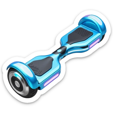 Flat futuristic emoji of a sleek hoverboard floating slightly above the ground, smooth neon edges, minimal shading, white background sticker
