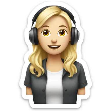 Audio technician blonde girl with an audio desk sticker