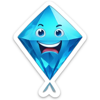 A blue diamond with a face, arms and legs doing something random and with a very happy face sticker