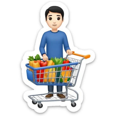 man-with-a-shopping-cart-full-body black hair sticker