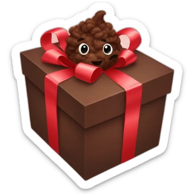 Smiling Dark brown poo inside a gift box with a ribbon sticker