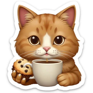 cat with coffee and muffin sticker
