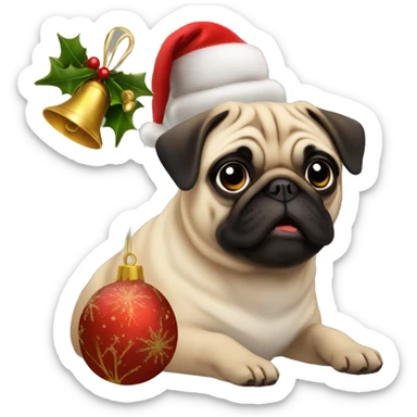 Christmas bells and pug sticker