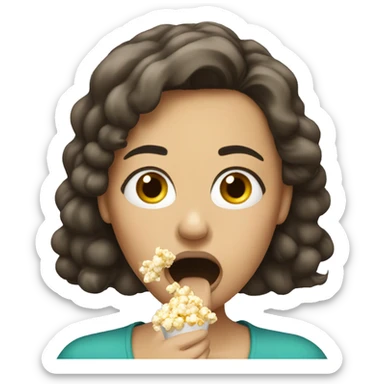 White brunette woman putting popcorn in her mouth sticker