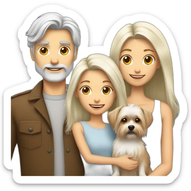 Hold Family with a White man hold with haire White and a White woman hold with long White hair and a small yorkshire terrier  dog sticker