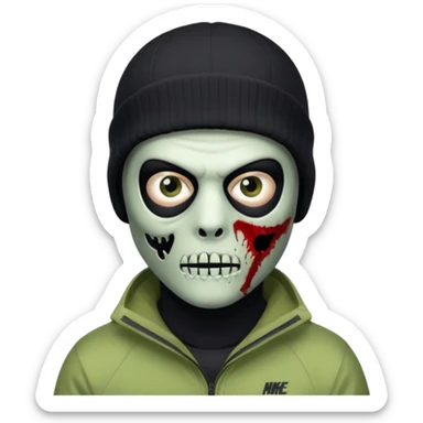 make a, zombie, boy, blackhair with a ski mask pull from nike ou syna, creepy expression emoji sticker