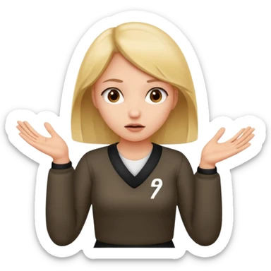 girl shrugging with 6 over one hand and 7 over the other hand sticker