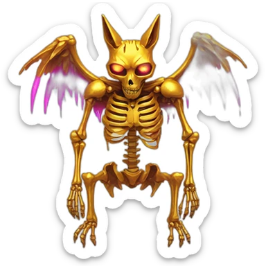 Melting Neon and gold Zombie skeleton fox with wings and prosthetic leg  sticker