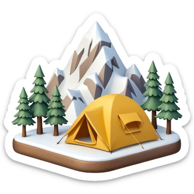 mini diorama of snowy mountains with small camp setup sticker
