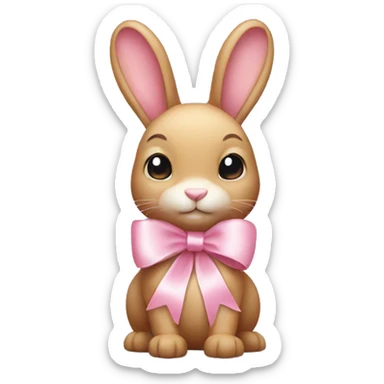 bunny with soft pink ribbon on top of head sticker