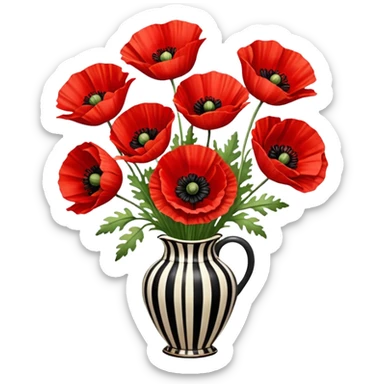 red poppies bouquet, no vase, but covered with beautiful stripe sticker