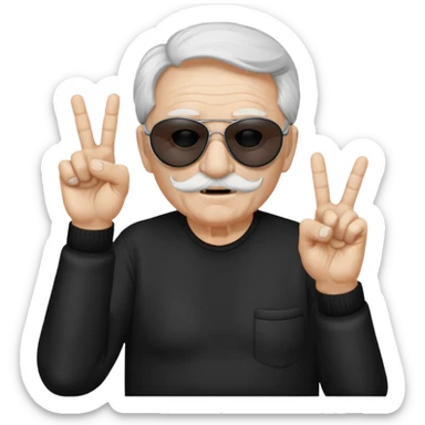 Some white old guy with a mask on and black shades with it also holding up the middle fingers sticker