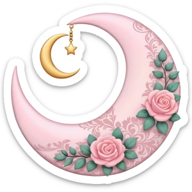 Rosy romantic pastel crescent damask moon sticker