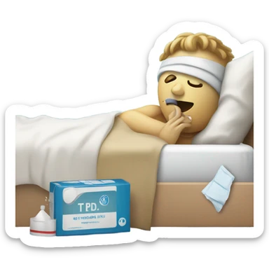 laying in bed sick using photo sticker