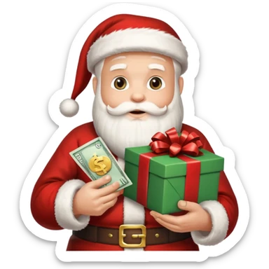 santa with money and social media logo on gift sticker