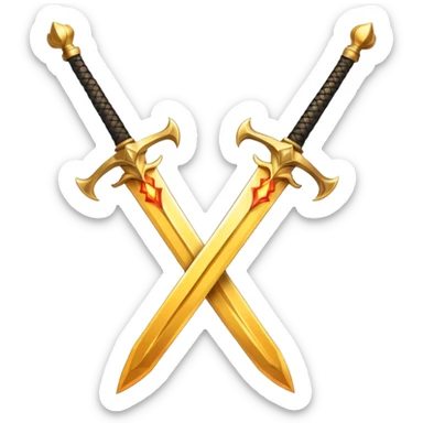 Two powerful on fire fully golden fiery royal crossed swords sticker