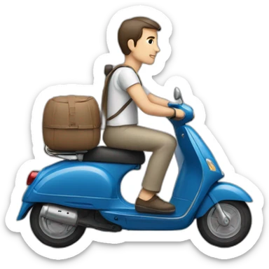 Tall thin man on scooter with greek flag sticker