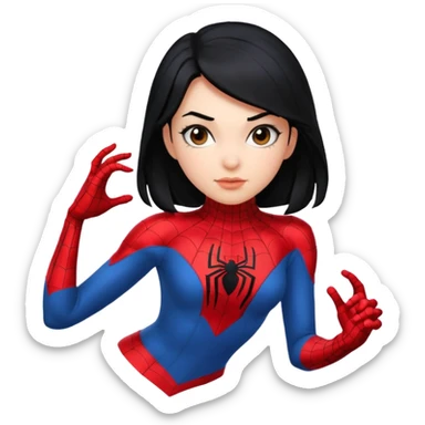 simple emoji of a girl in a Spiderman costume with black hair sticker