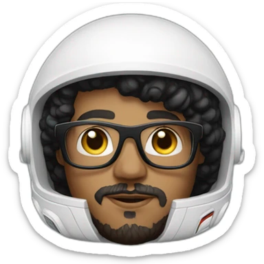 Light skin Man with black short curly hear and beard and black glasses wearing a white astronaut suit and helmet sticker