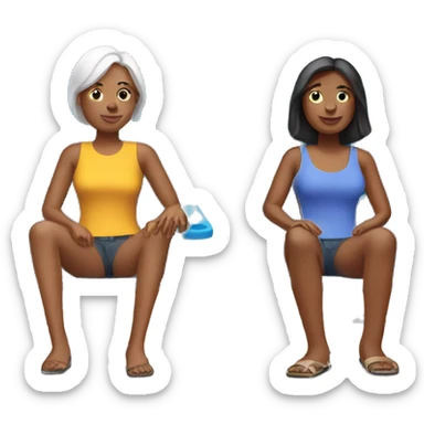 2 women sitting on plastic lawn chairs sticker